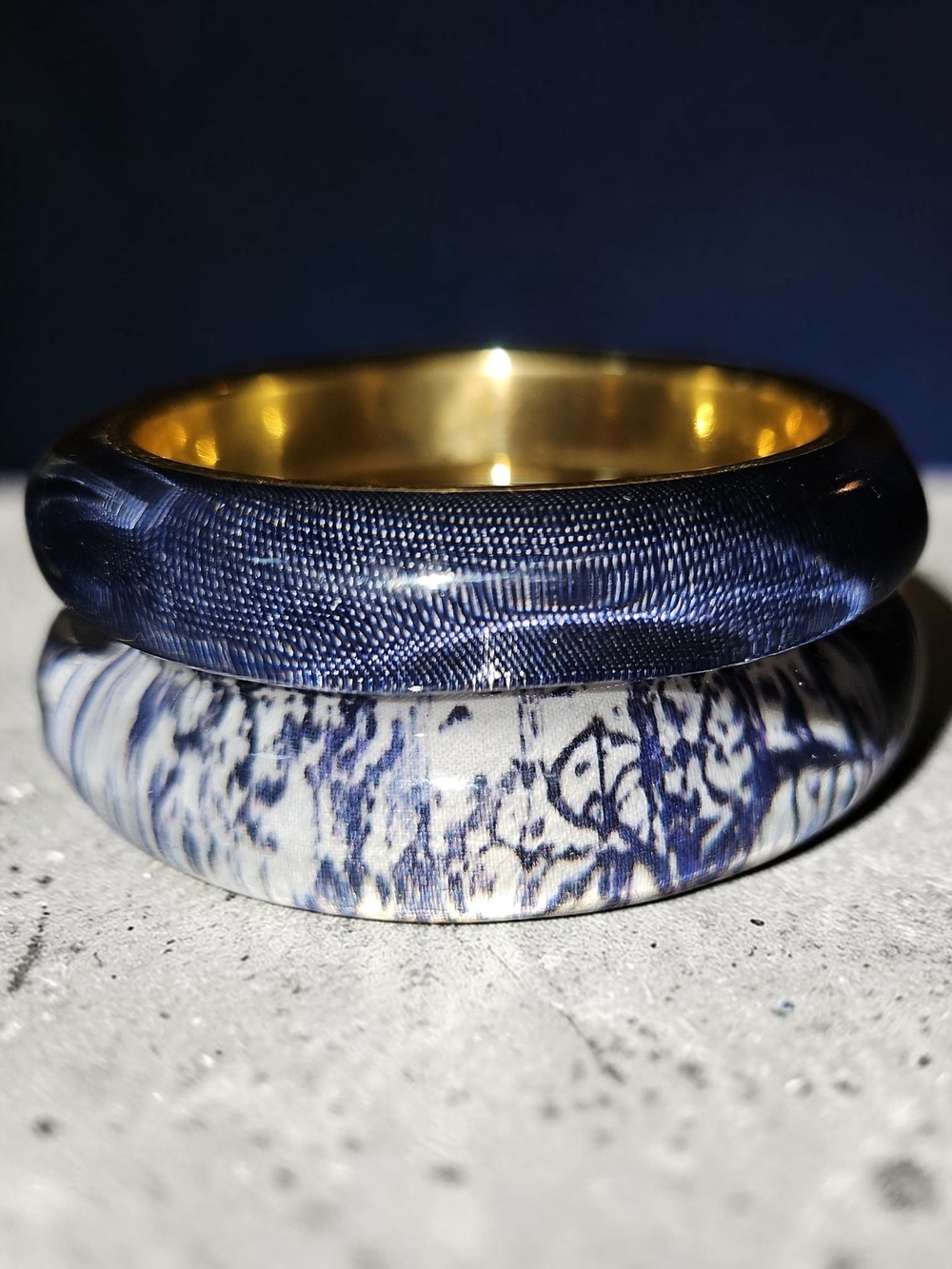 Stackable Women's Bangle Set in Navy and White with Gold Interior